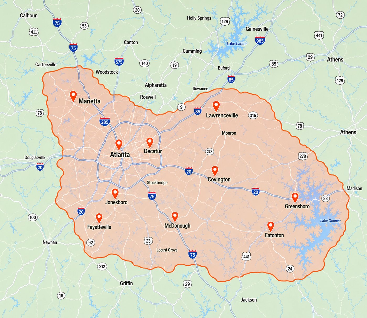 Dumpsters on Demand service area across McDonough and metro Atlanta